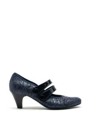 Bioeco by Arka Leather Double Strap Heeled Shoes, Navy