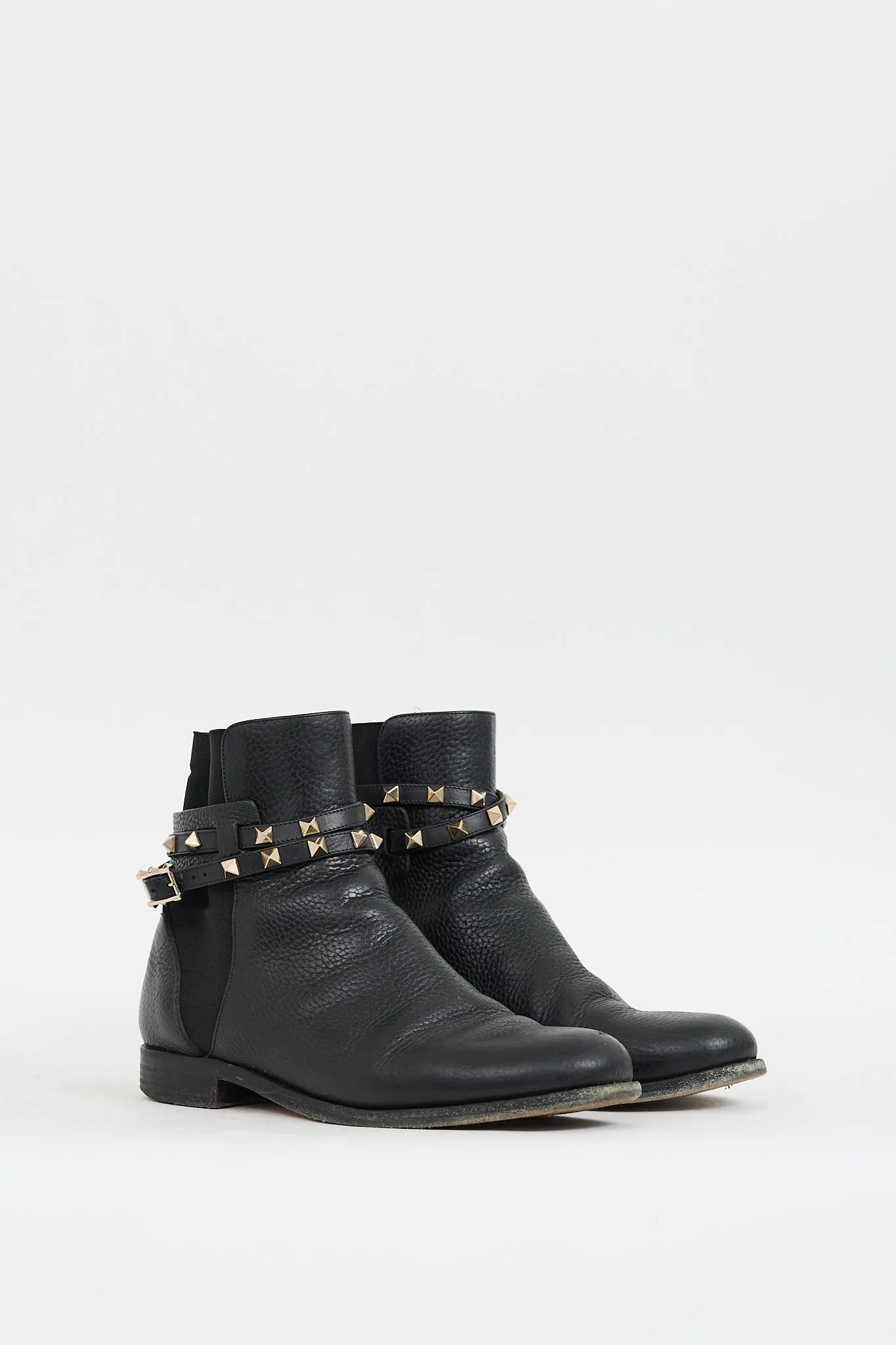 Black Leather Rockstud Wraparound Chelsea Boot