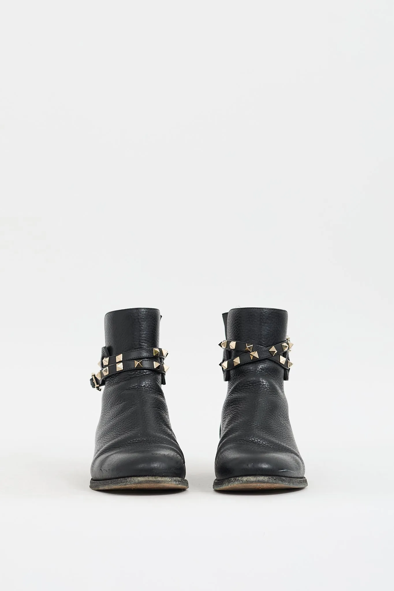 Black Leather Rockstud Wraparound Chelsea Boot