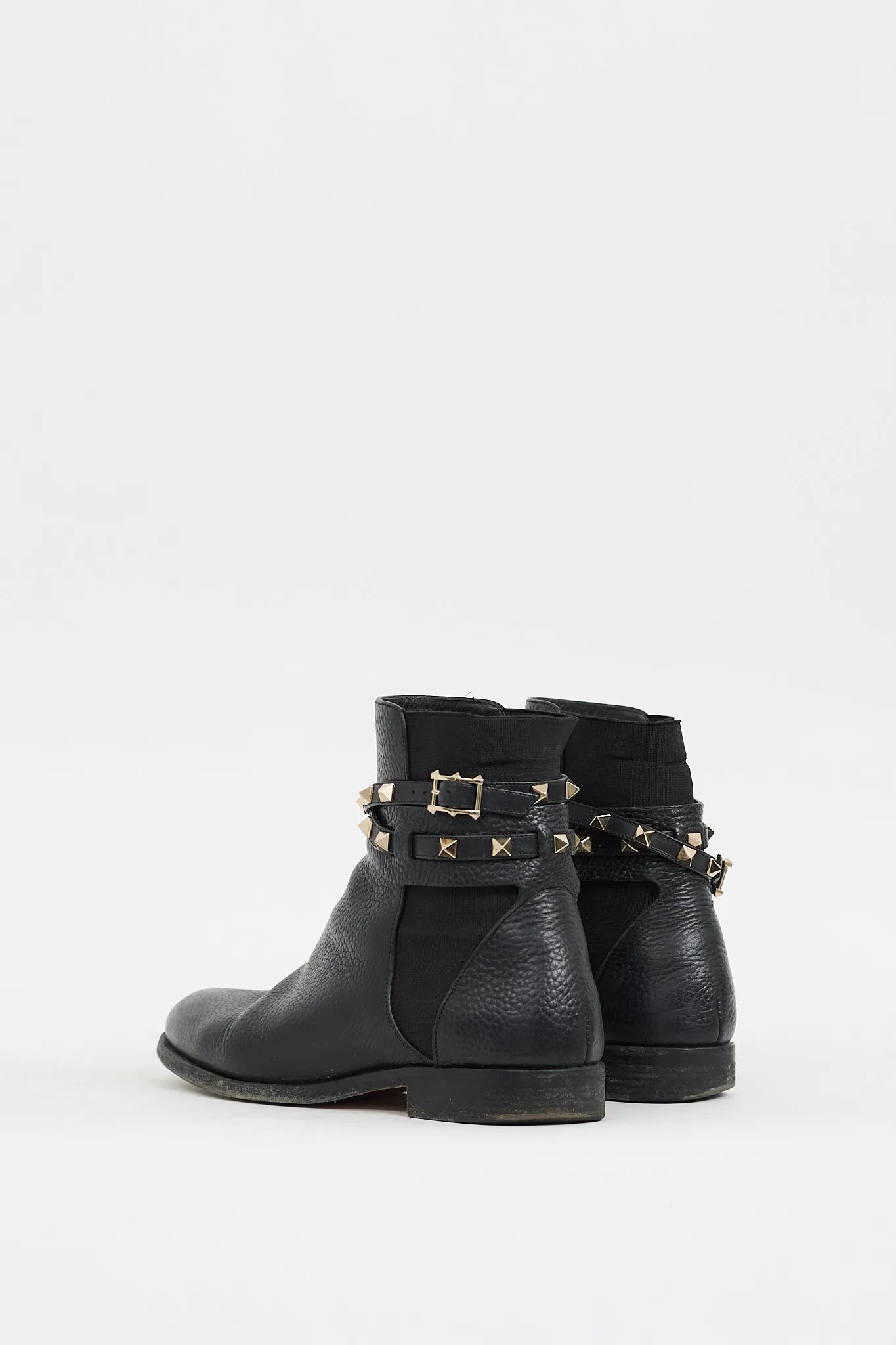 Black Leather Rockstud Wraparound Chelsea Boot