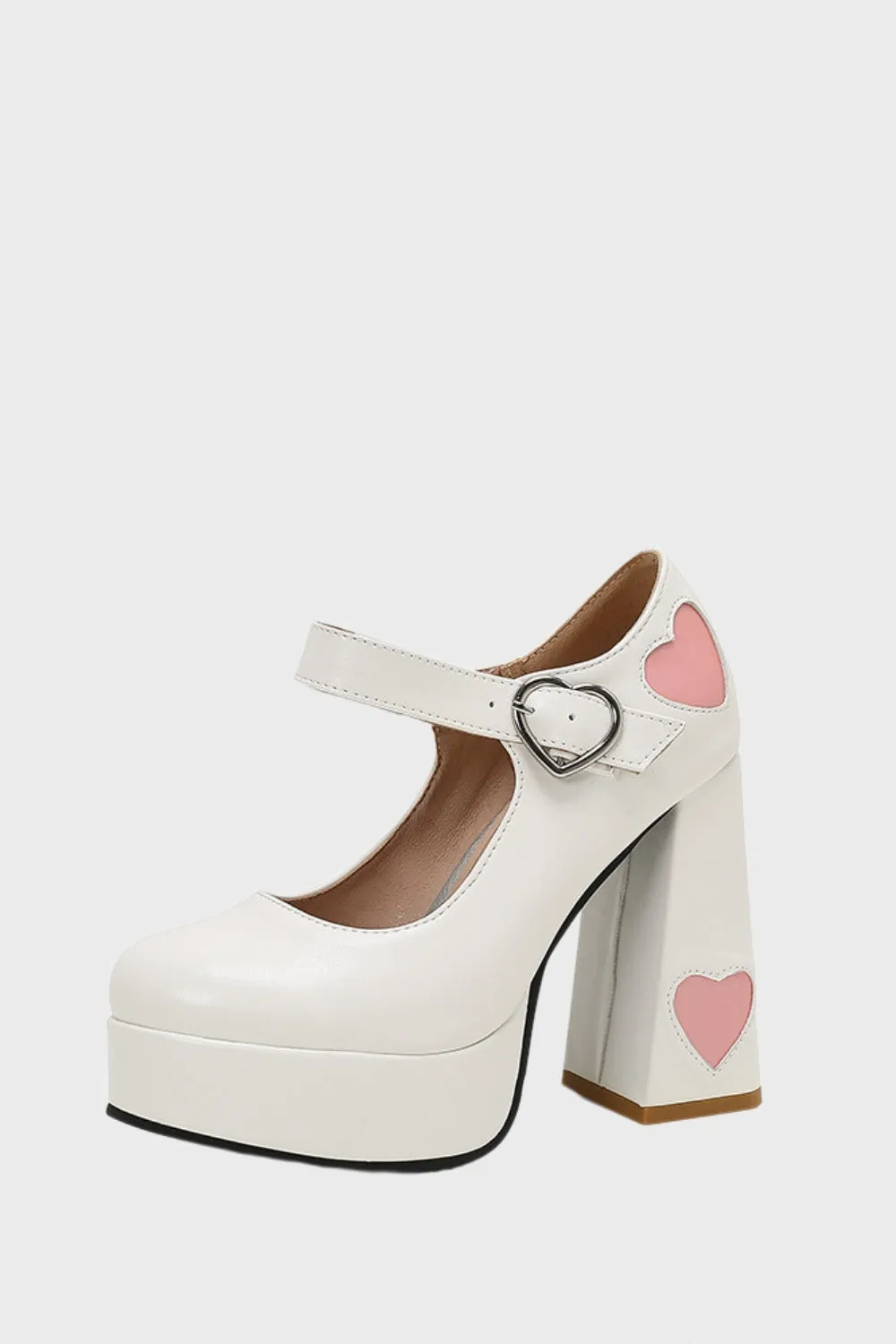 Black PU Leather Platform Block Heel Mary Jean Shoes