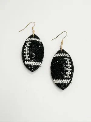 Black Sparkle Football Earrings