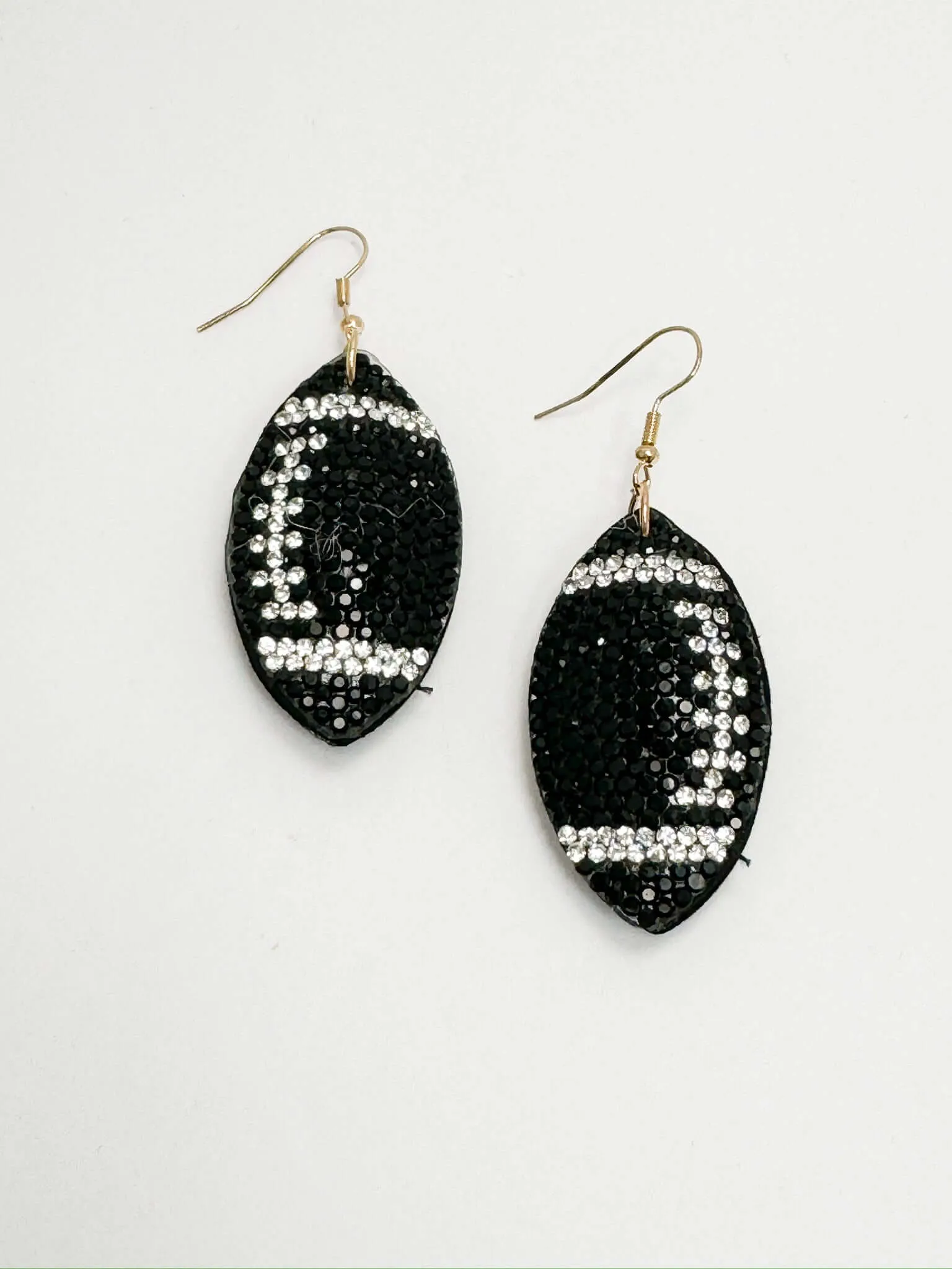 Black Sparkle Football Earrings