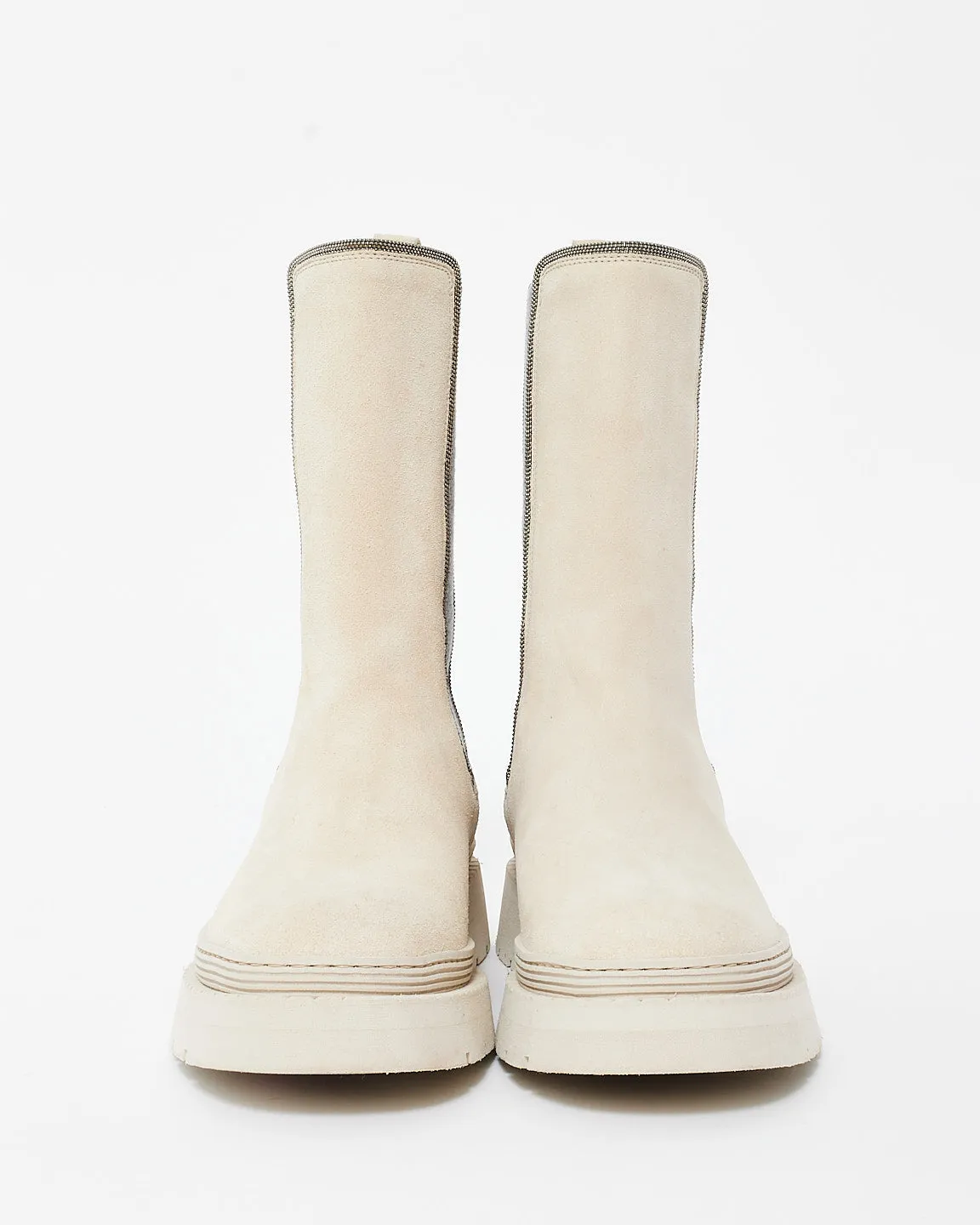 Brunello Cucinelli Taupe Suede Monilo Chelsea Boots - 38
