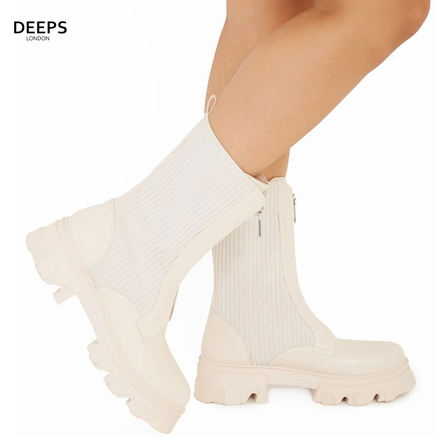 CARLA KNITTED LEG ZIP UP CALF BOOTS BLACK