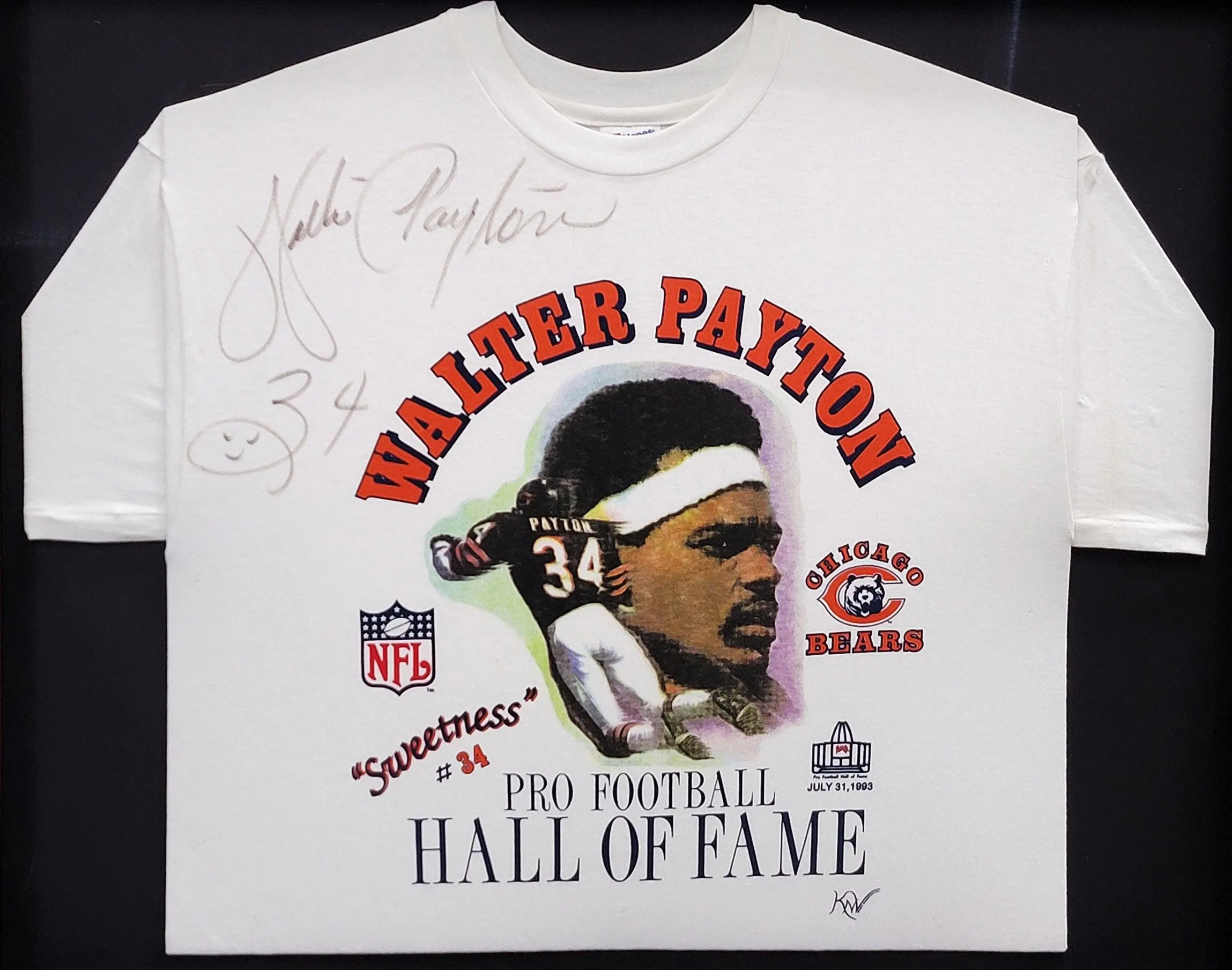 Chicago Bears Walter Payton Autographed Framed White Hall Of Fame Shirt PSA/DNA #AG04486
