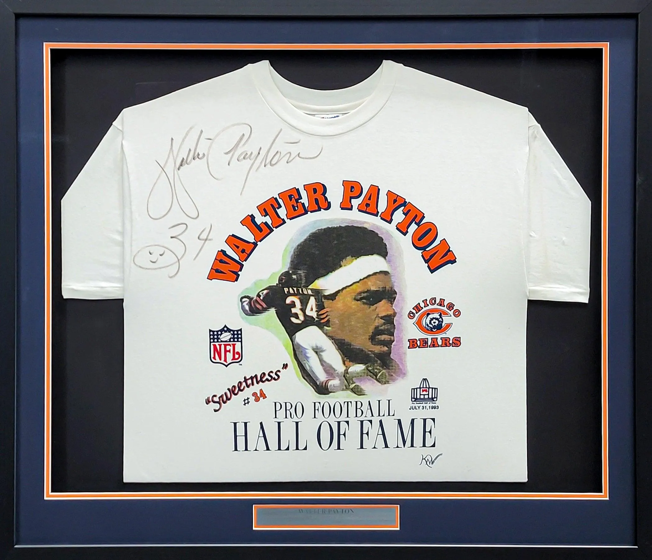 Chicago Bears Walter Payton Autographed Framed White Hall Of Fame Shirt PSA/DNA #AG04486
