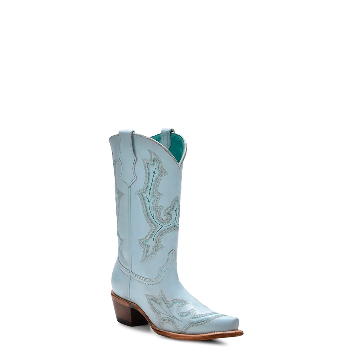 Corral Youth Girls Teen Embroidery Snip Toe Baby Blue Cowhide 11in Cowboy Boots