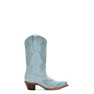 Corral Youth Girls Teen Embroidery Snip Toe Baby Blue Cowhide 11in Cowboy Boots