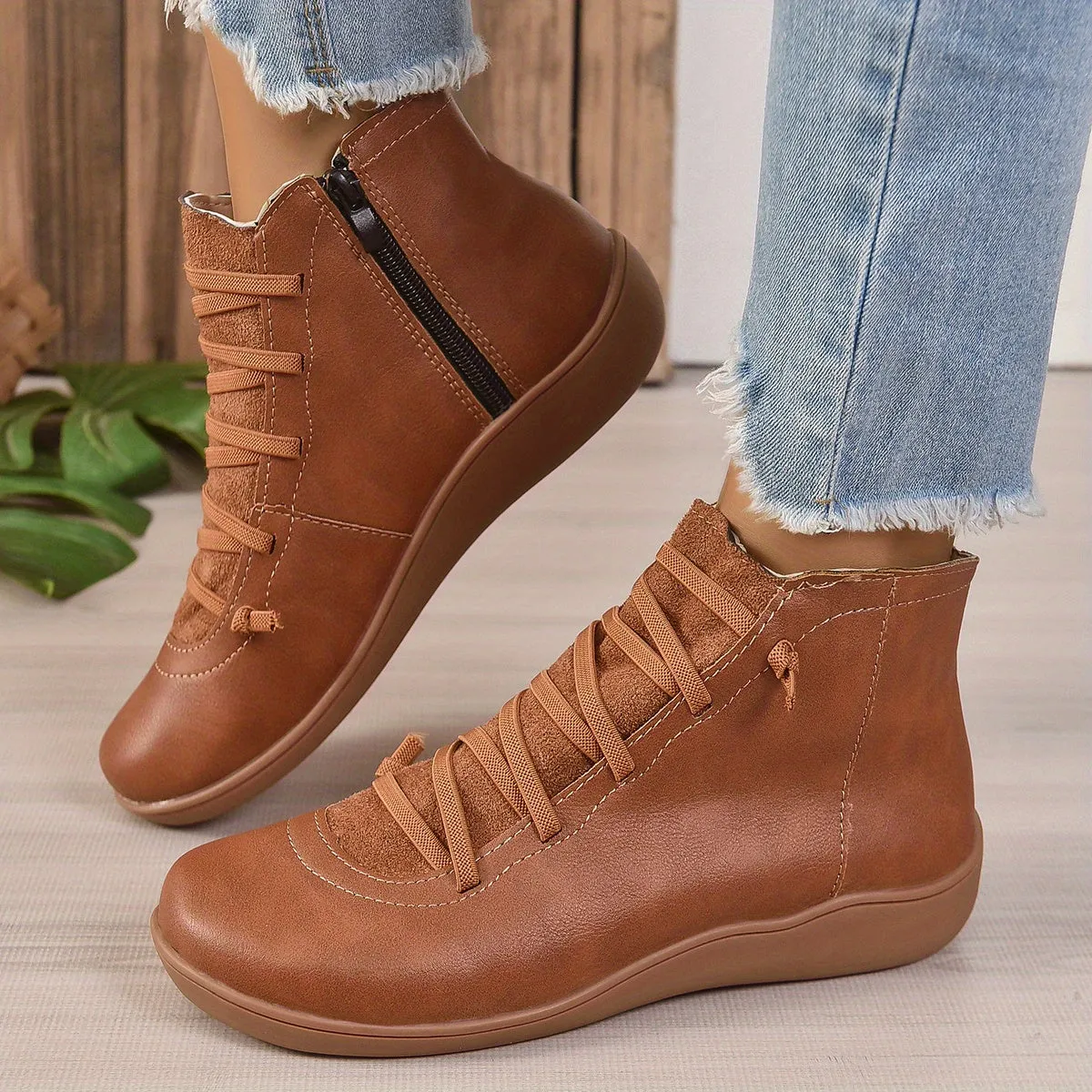 elveswallet Side Zipper Slip On Comfy Soft Sole Platform Ankle Boots