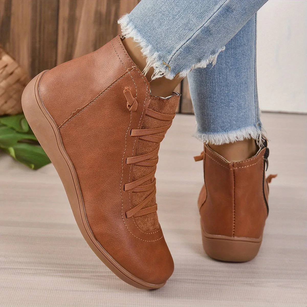 elveswallet Side Zipper Slip On Comfy Soft Sole Platform Ankle Boots