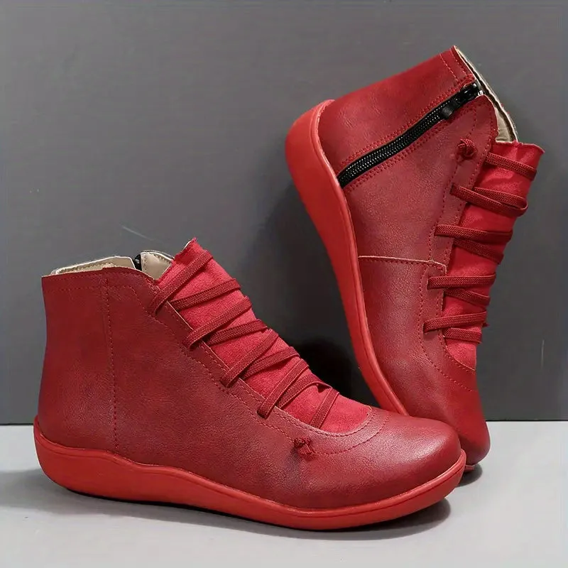 elveswallet Side Zipper Slip On Comfy Soft Sole Platform Ankle Boots