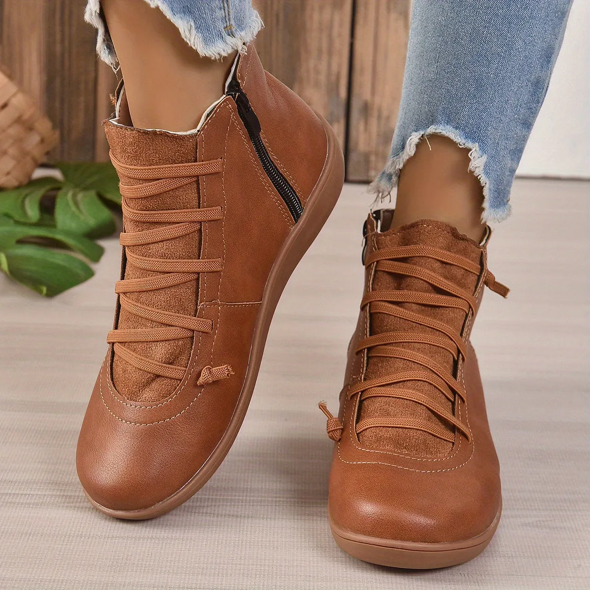 elveswallet Side Zipper Slip On Comfy Soft Sole Platform Ankle Boots
