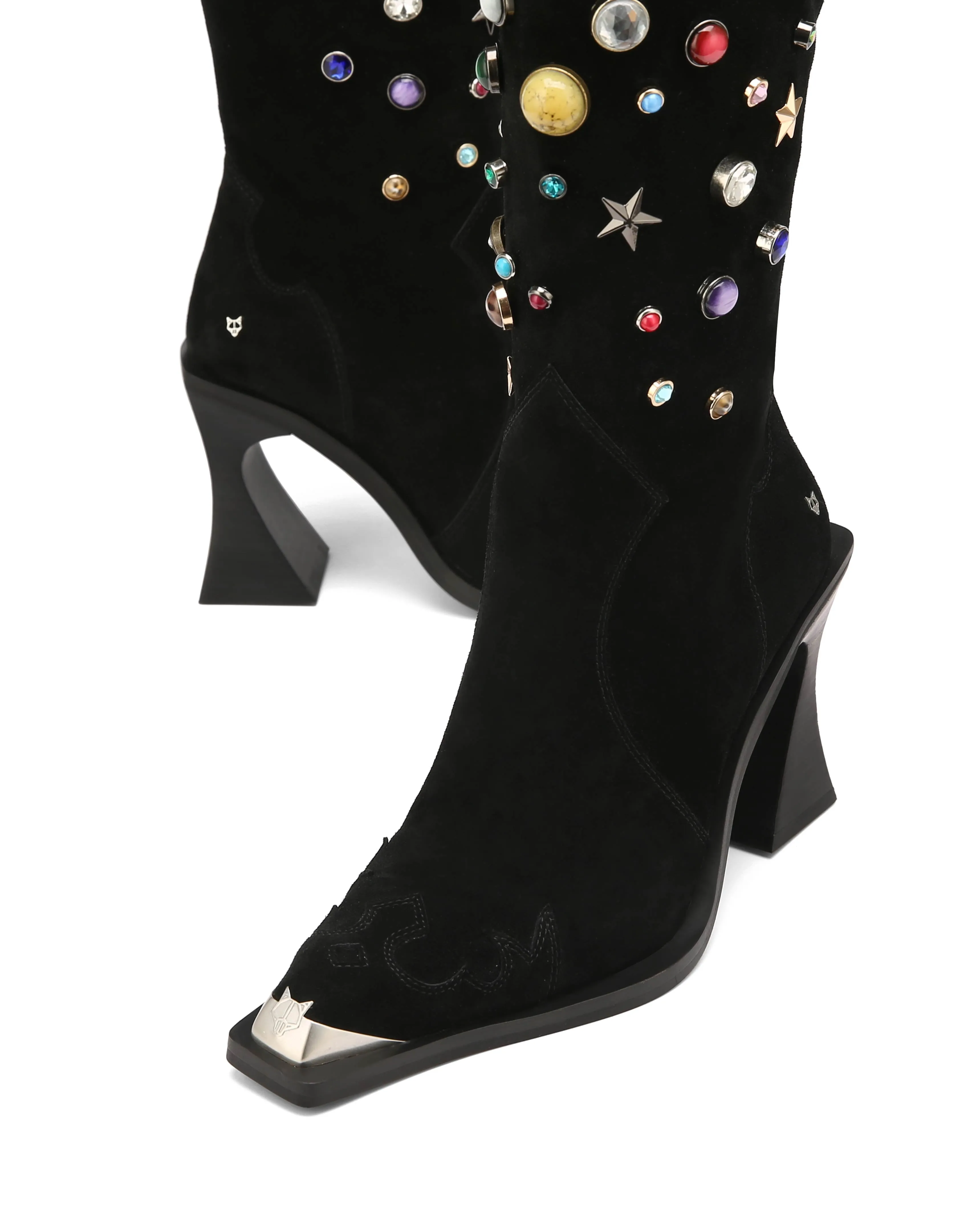 Fame Cow Studded Suede Black