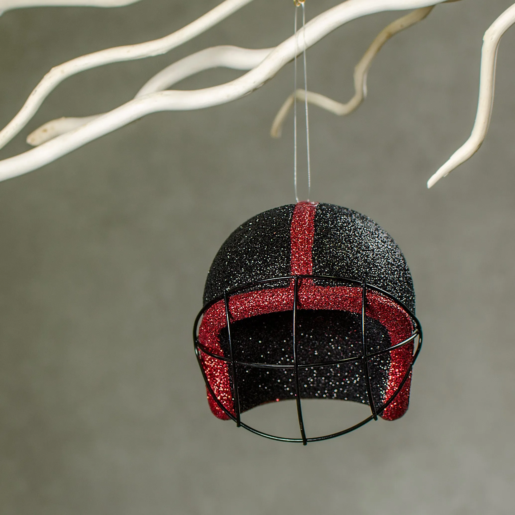 Football Helmet Ornament: Black & Red (4")