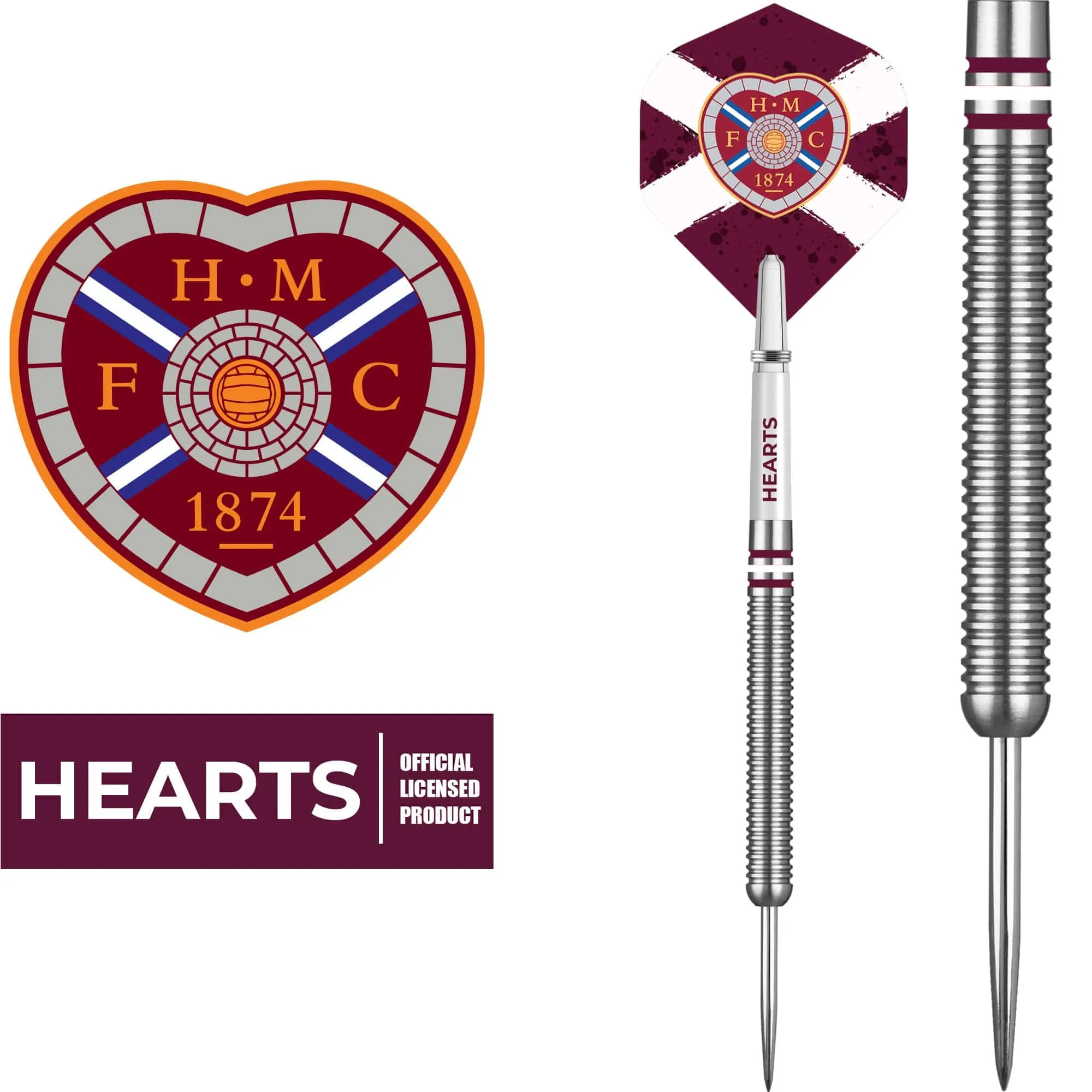 Heart of Midlothian FC - Official Licensed - Hearts - Steel Tip Darts - Tungsten - 24g