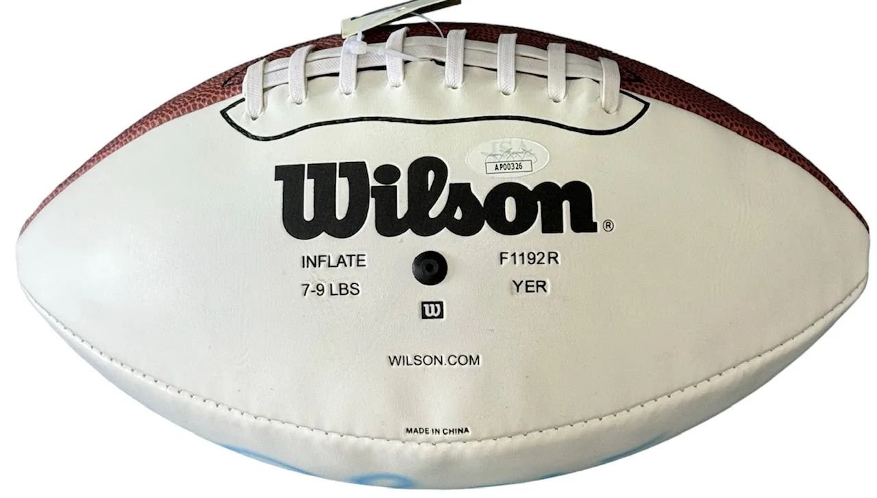 Junior Seau Autographed Wilson White Panel Football (JSA)