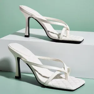 Kitten Heel Square Toe Thong Sandals