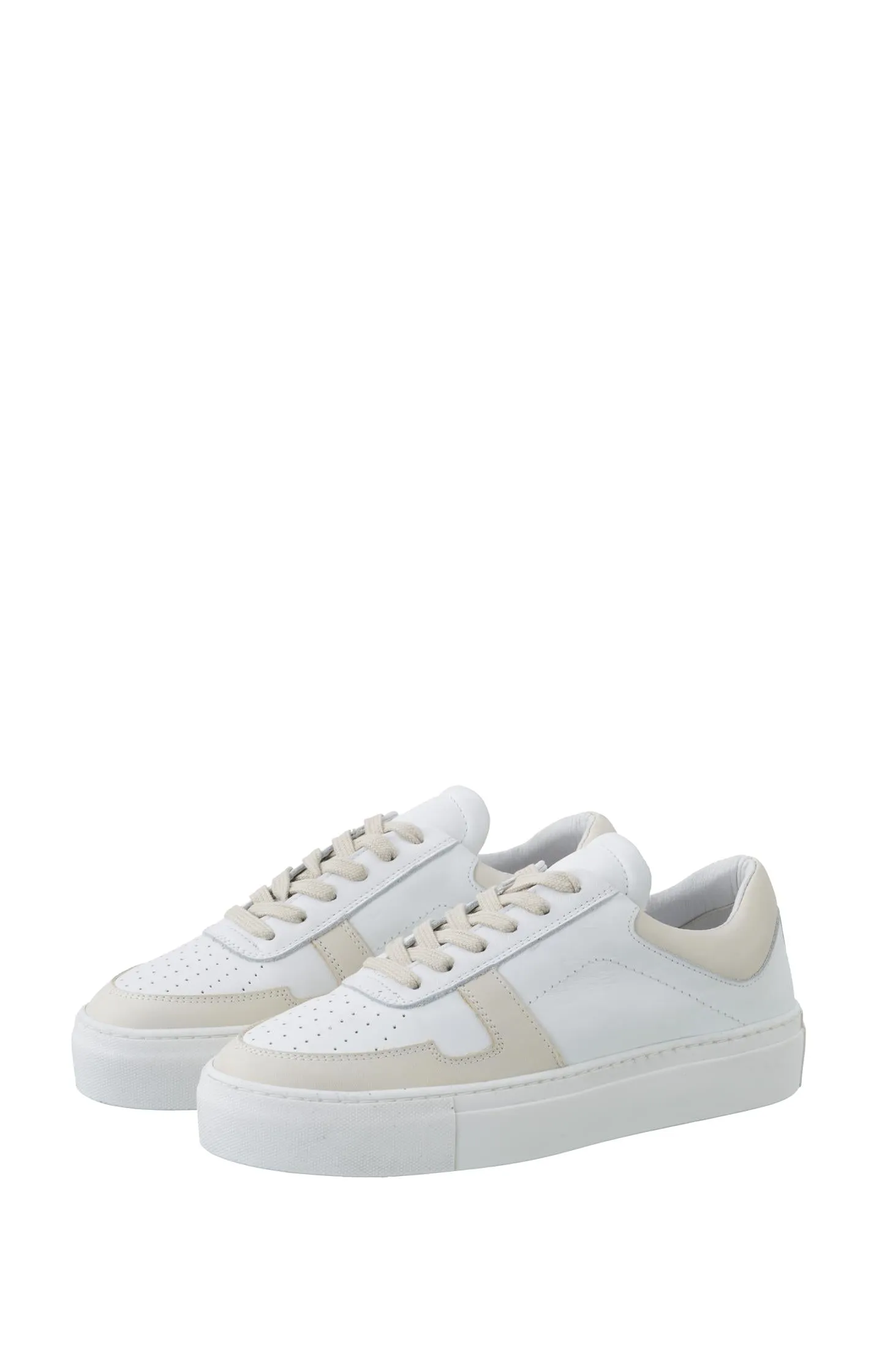 Leather sneaker with laces and creamy colored details - Bright White Dessin