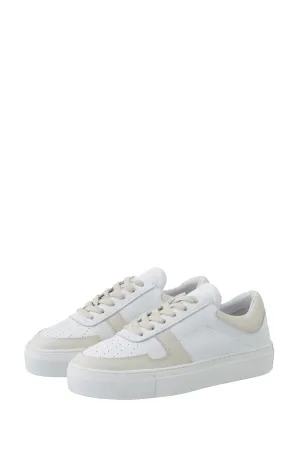 Leather sneaker with laces and creamy colored details - Bright White Dessin