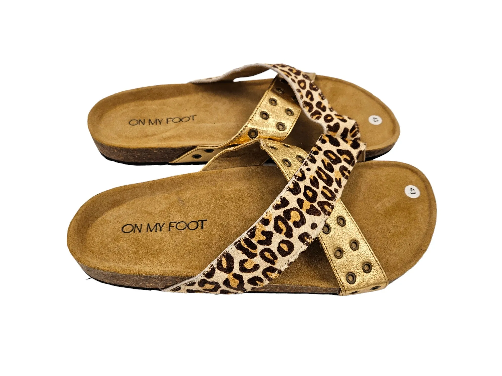 Leopard and Gold Strappy Sandal Slides