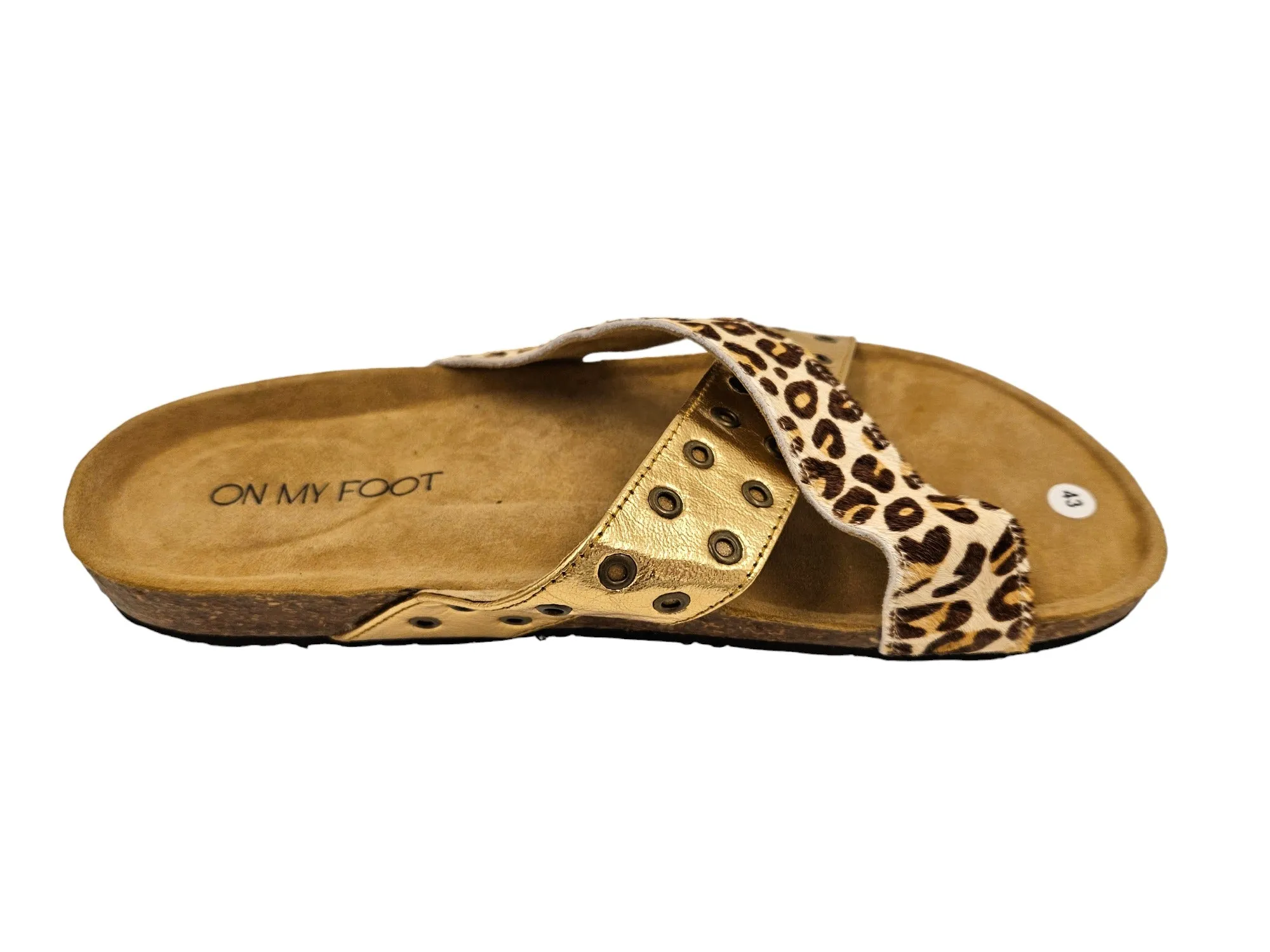 Leopard and Gold Strappy Sandal Slides