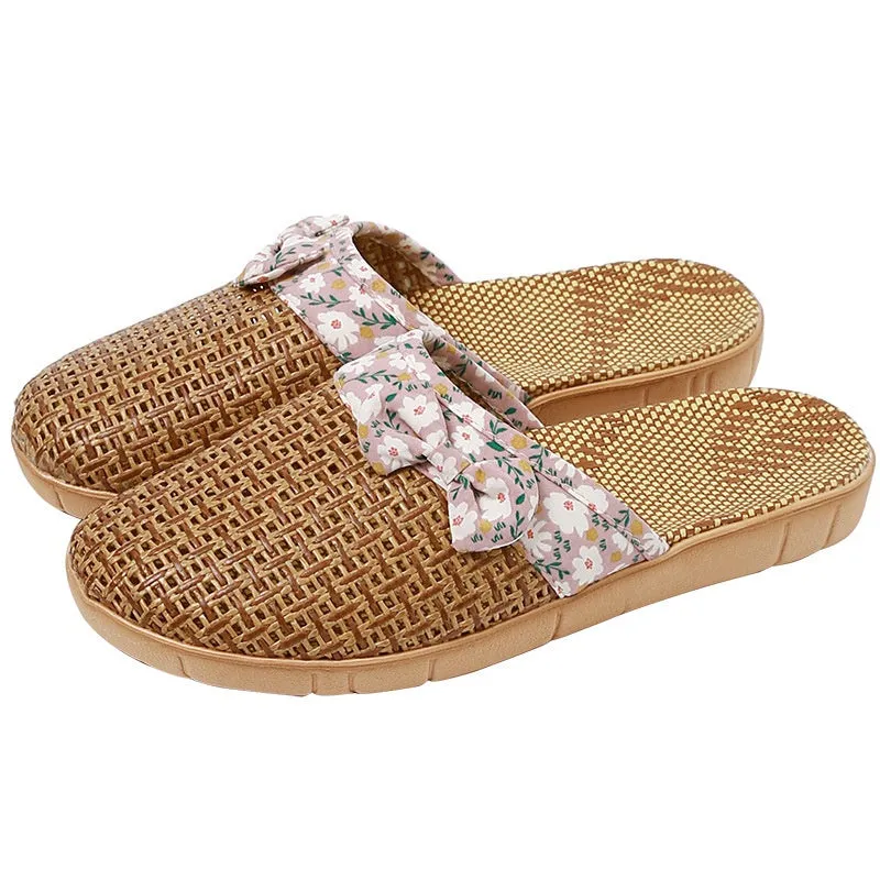 Linen Grass Slippers For Women Home Non-slip Indoor