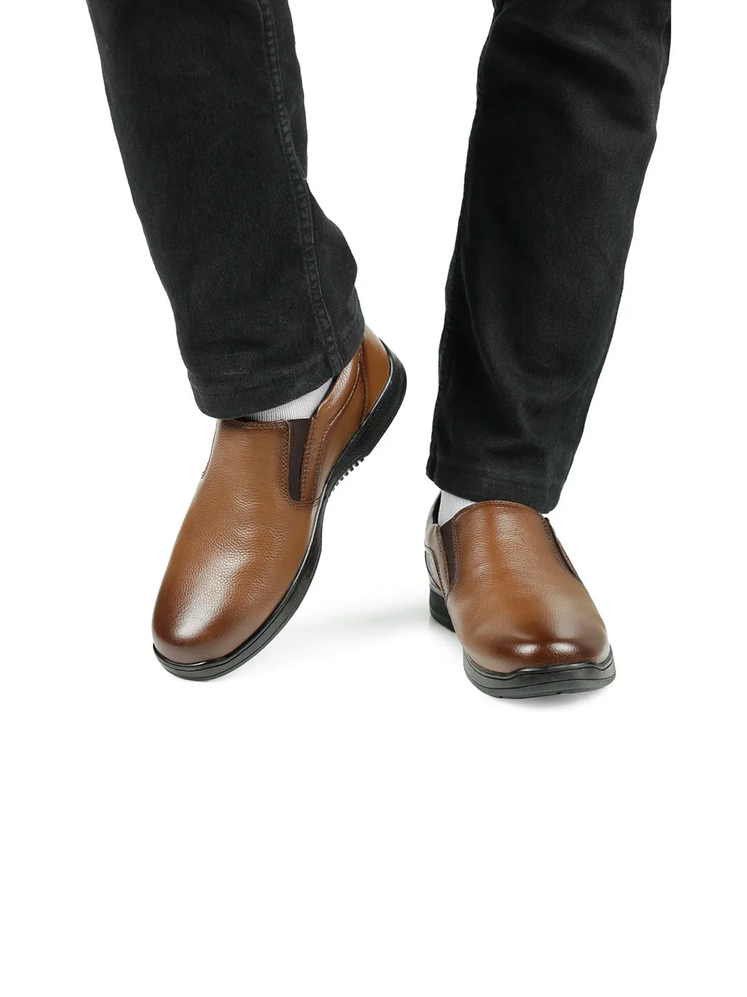 Men's Tan Round Toe Slip On Semi Formal (ID2166)