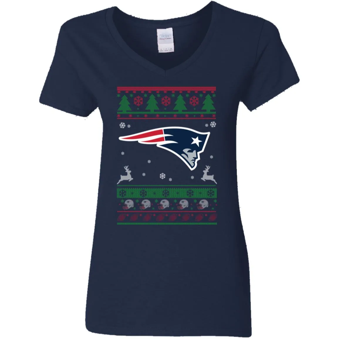 New England Patriots Logo Football Teams Ugly Christmas Sweater Women V-Neck T-Shirt