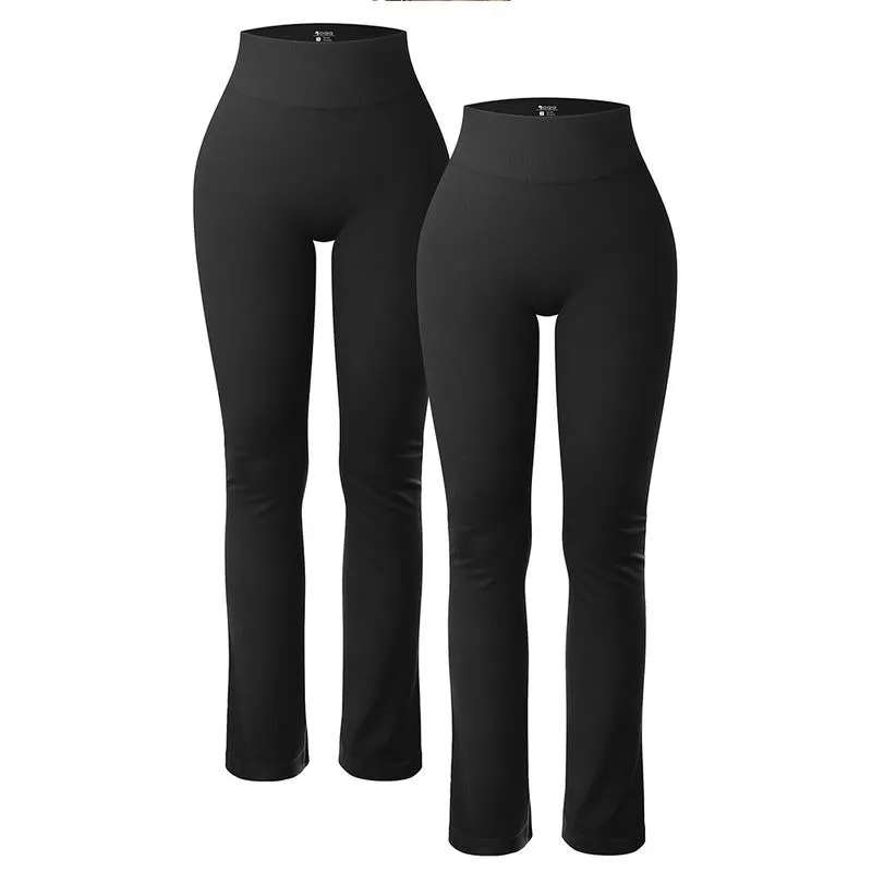 Oqq-Nine Cents Women'S 2 Piece Yoga Pants Ribbed Seamless Workout High Waist Athletic Straight Leg Leggings Breathable