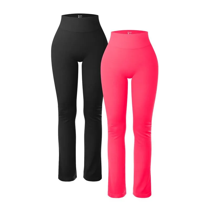 Oqq-Nine Cents Women'S 2 Piece Yoga Pants Ribbed Seamless Workout High Waist Athletic Straight Leg Leggings Breathable