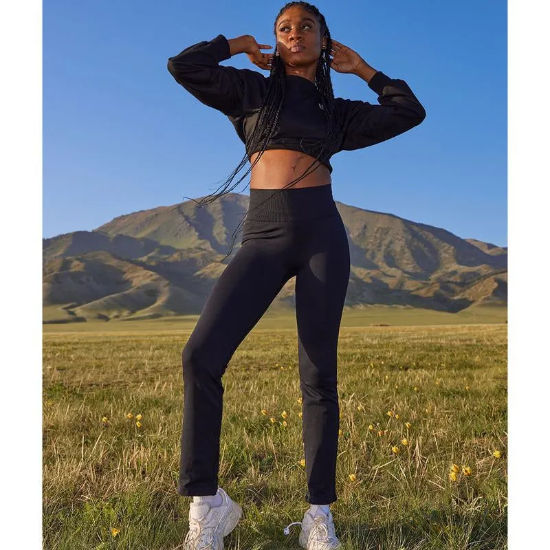 Oqq-Nine Cents Women'S 2 Piece Yoga Pants Ribbed Seamless Workout High Waist Athletic Straight Leg Leggings Breathable