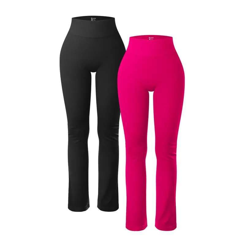 Oqq-Nine Cents Women'S 2 Piece Yoga Pants Ribbed Seamless Workout High Waist Athletic Straight Leg Leggings Breathable