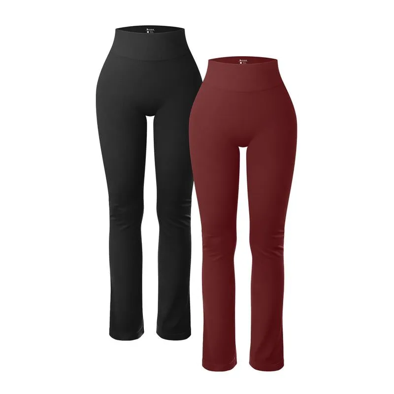 Oqq-Nine Cents Women'S 2 Piece Yoga Pants Ribbed Seamless Workout High Waist Athletic Straight Leg Leggings Breathable