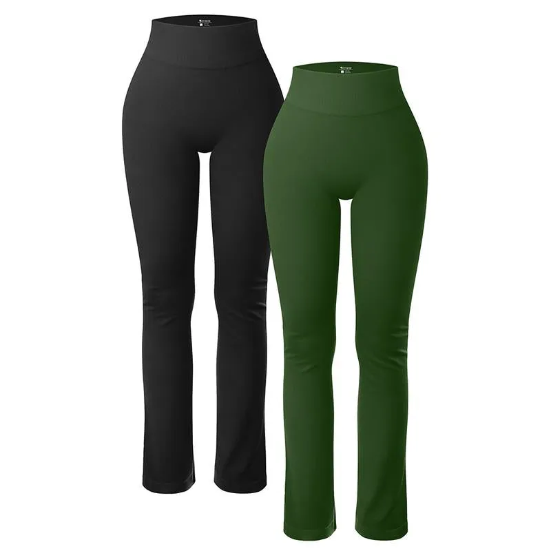 Oqq-Nine Cents Women'S 2 Piece Yoga Pants Ribbed Seamless Workout High Waist Athletic Straight Leg Leggings Breathable