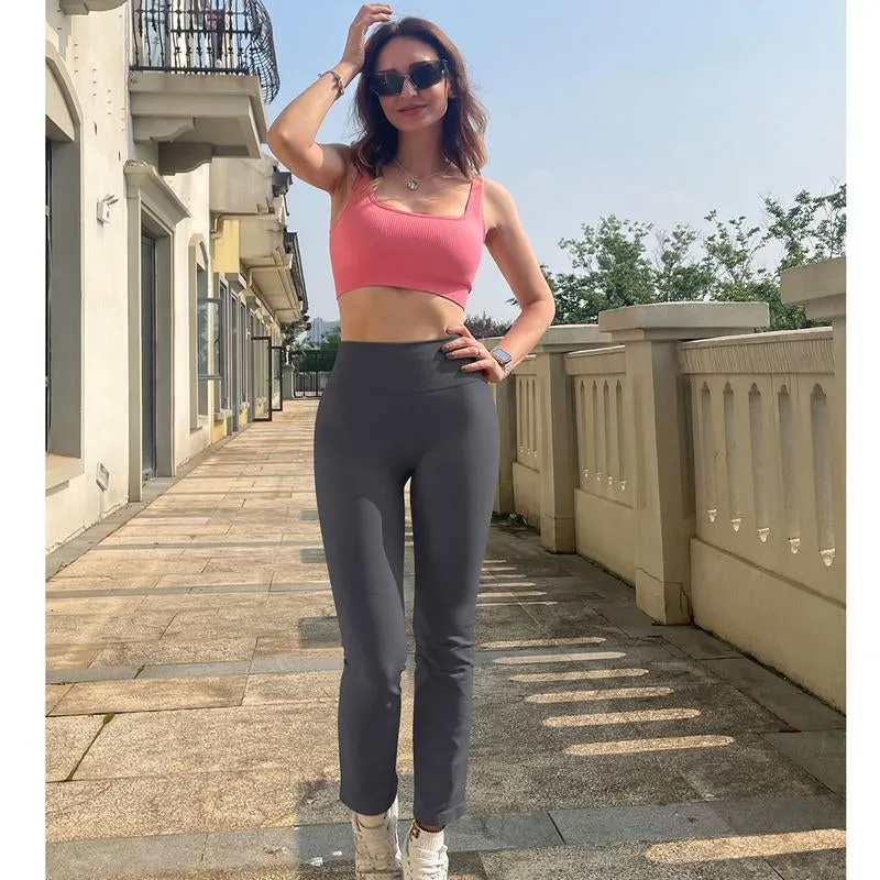 Oqq-Nine Cents Women'S 2 Piece Yoga Pants Ribbed Seamless Workout High Waist Athletic Straight Leg Leggings Breathable