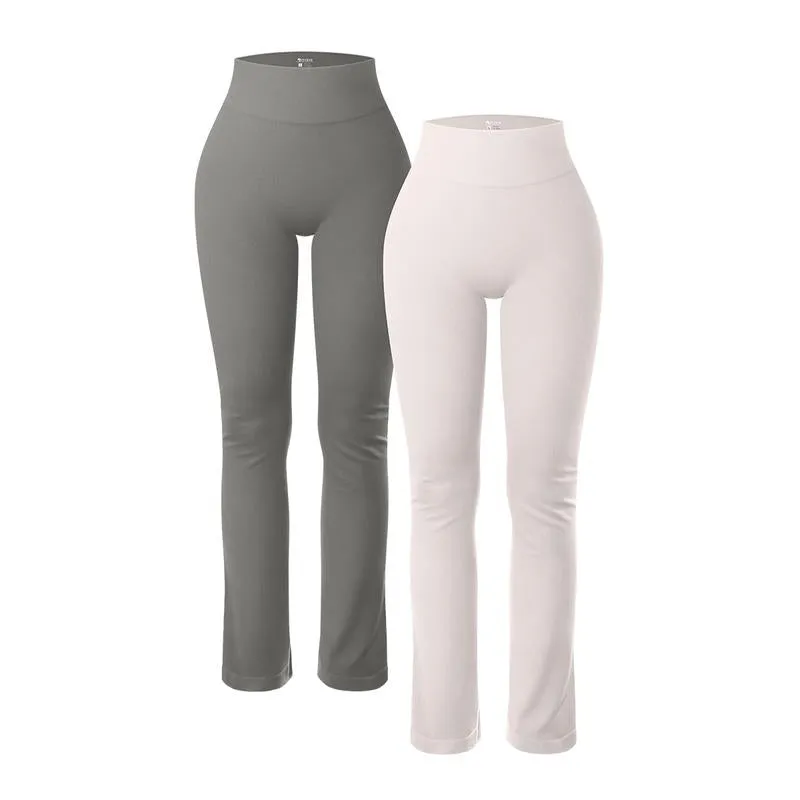Oqq-Nine Cents Women'S 2 Piece Yoga Pants Ribbed Seamless Workout High Waist Athletic Straight Leg Leggings Breathable