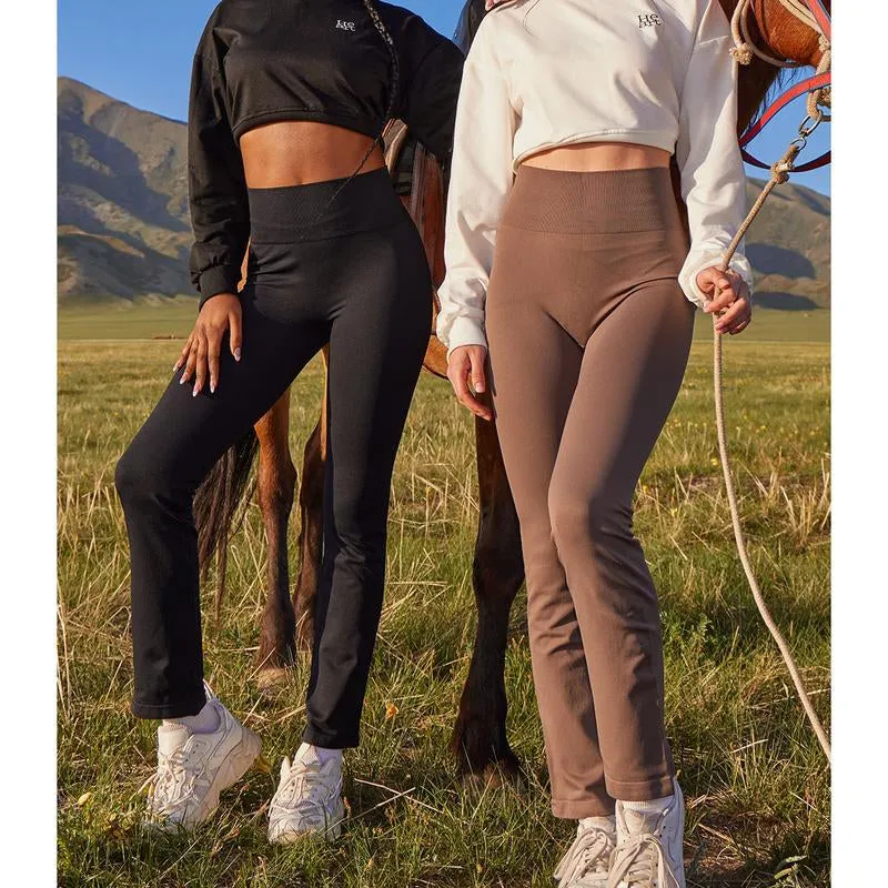 Oqq-Nine Cents Women'S 2 Piece Yoga Pants Ribbed Seamless Workout High Waist Athletic Straight Leg Leggings Breathable