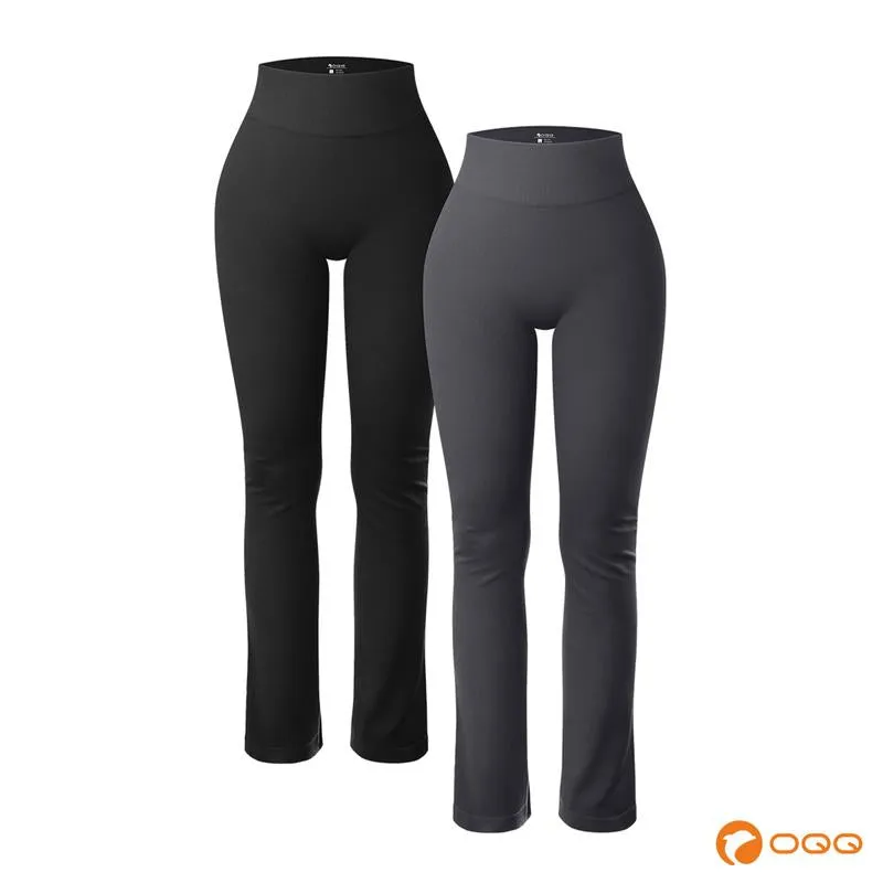 Oqq-Nine Cents Women'S 2 Piece Yoga Pants Ribbed Seamless Workout High Waist Athletic Straight Leg Leggings Breathable
