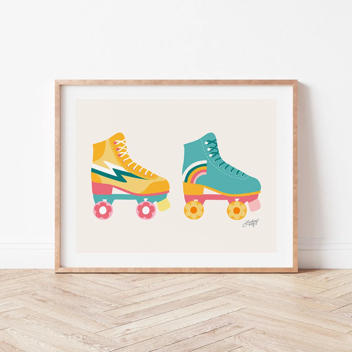 Retro Roller Skates Illustration (Pink/Yellow/Turquoise Palette) Horizontal - Art Print