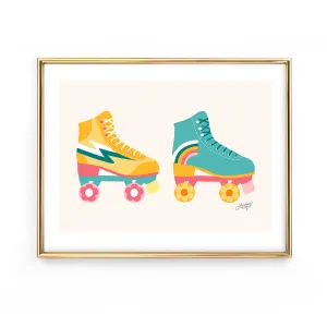 Retro Roller Skates Illustration (Pink/Yellow/Turquoise Palette) Horizontal - Art Print