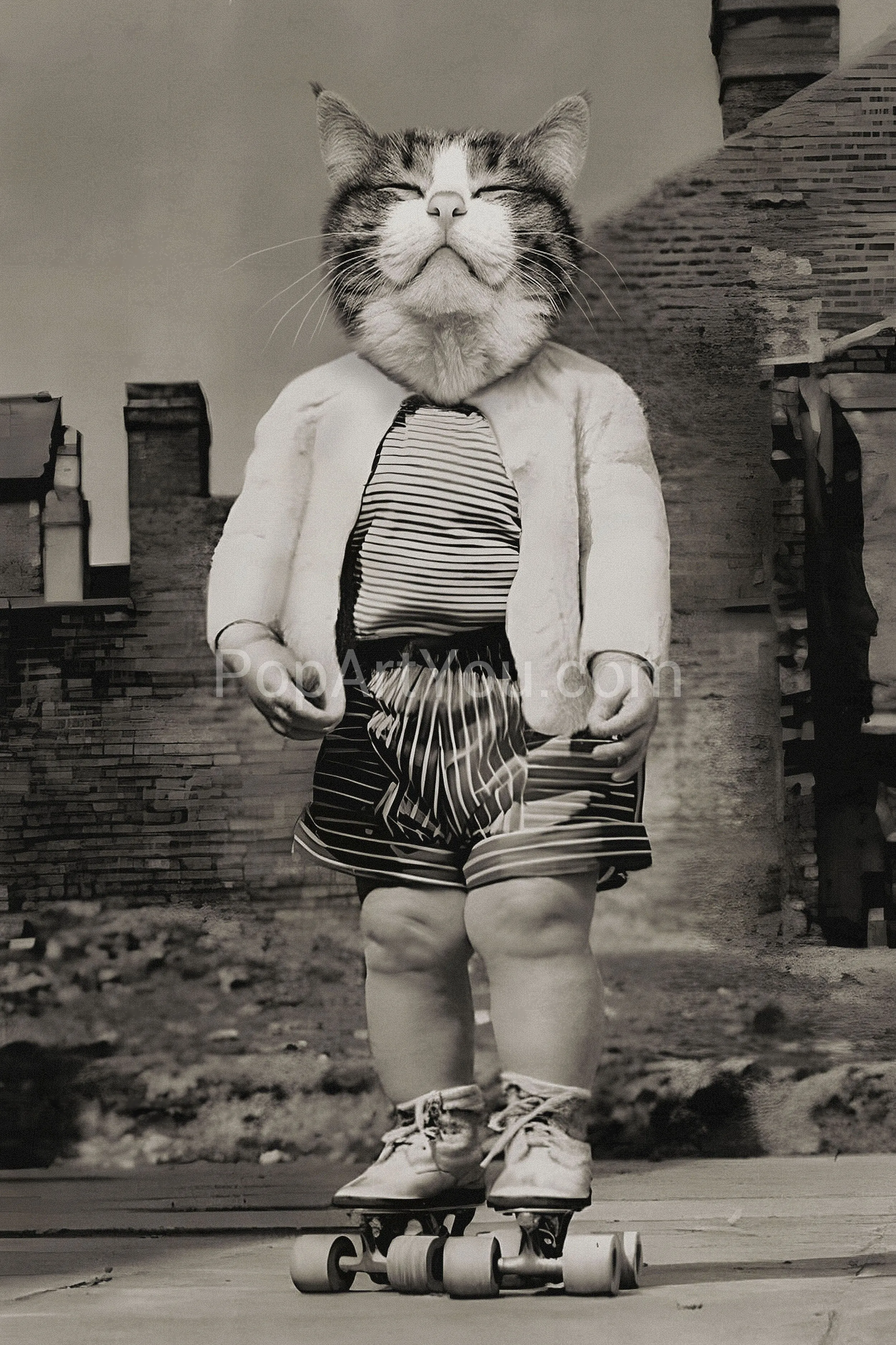 Roller skates black and white pet portrait