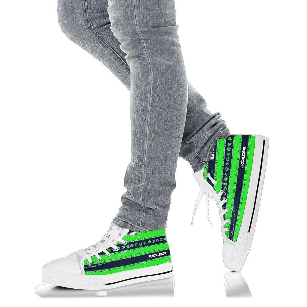 Seattle Football Fan Ugly Christmas Sweater  Style Canvas Hi-Top Sneakers