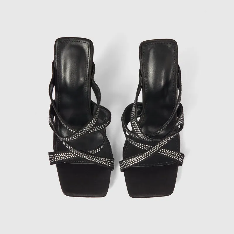 Shining Square Toe Heeled Sandals