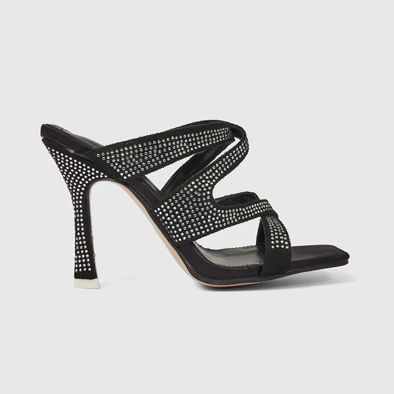 Shining Square Toe Heeled Sandals