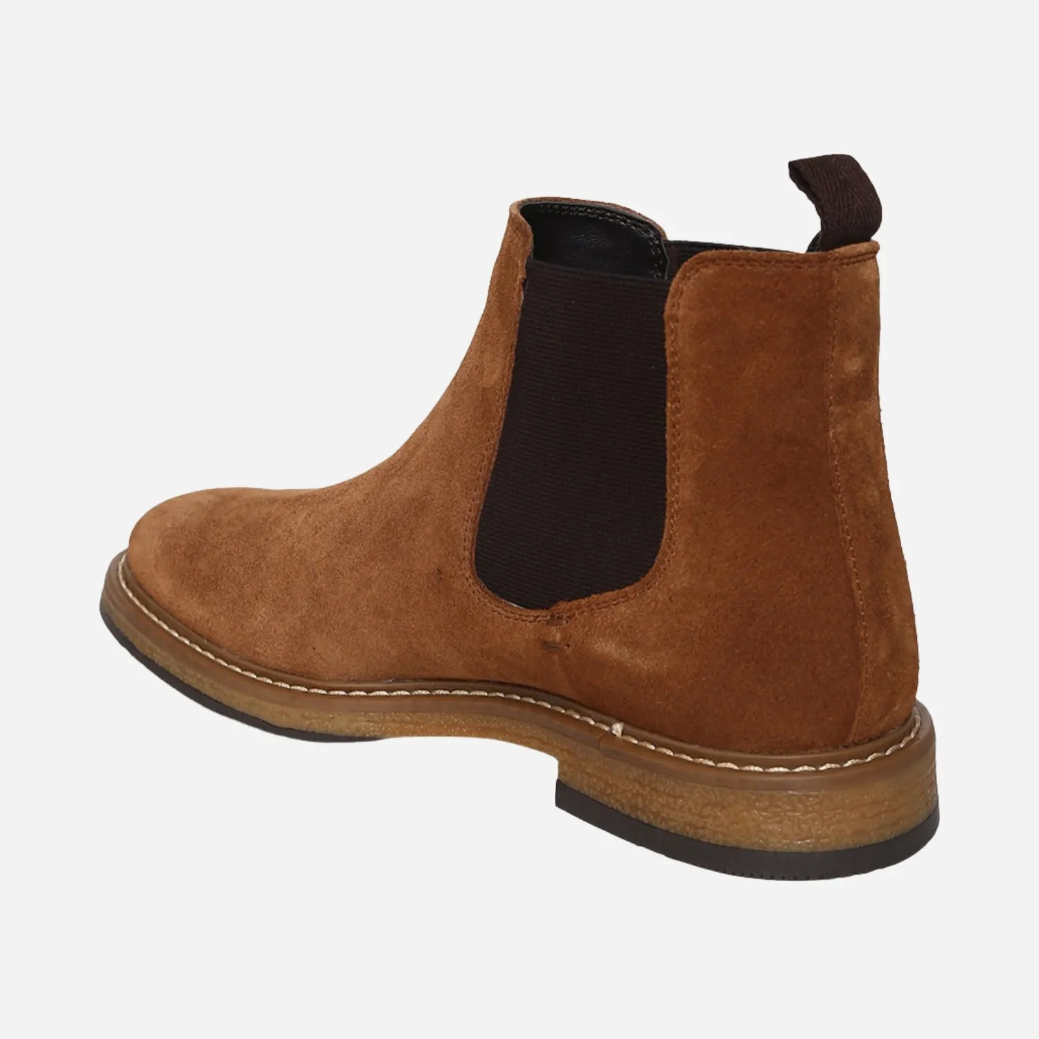 Tan Genuine Suede Leather Chelsea Elastic Boots For Men