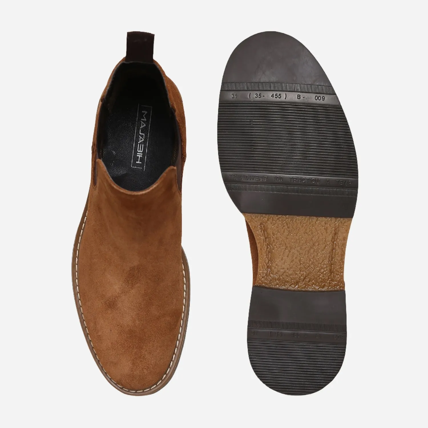 Tan Genuine Suede Leather Chelsea Elastic Boots For Men