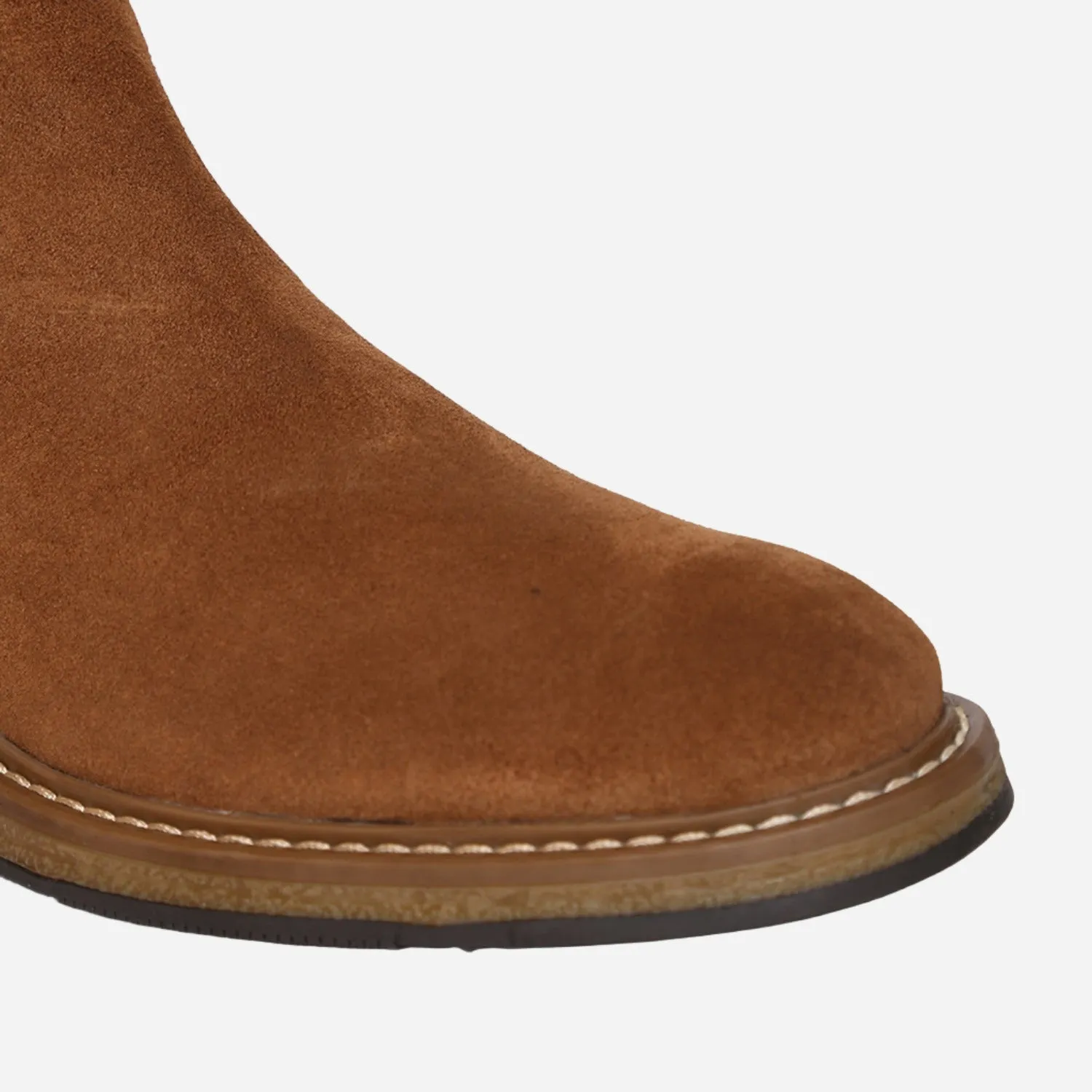 Tan Genuine Suede Leather Chelsea Elastic Boots For Men