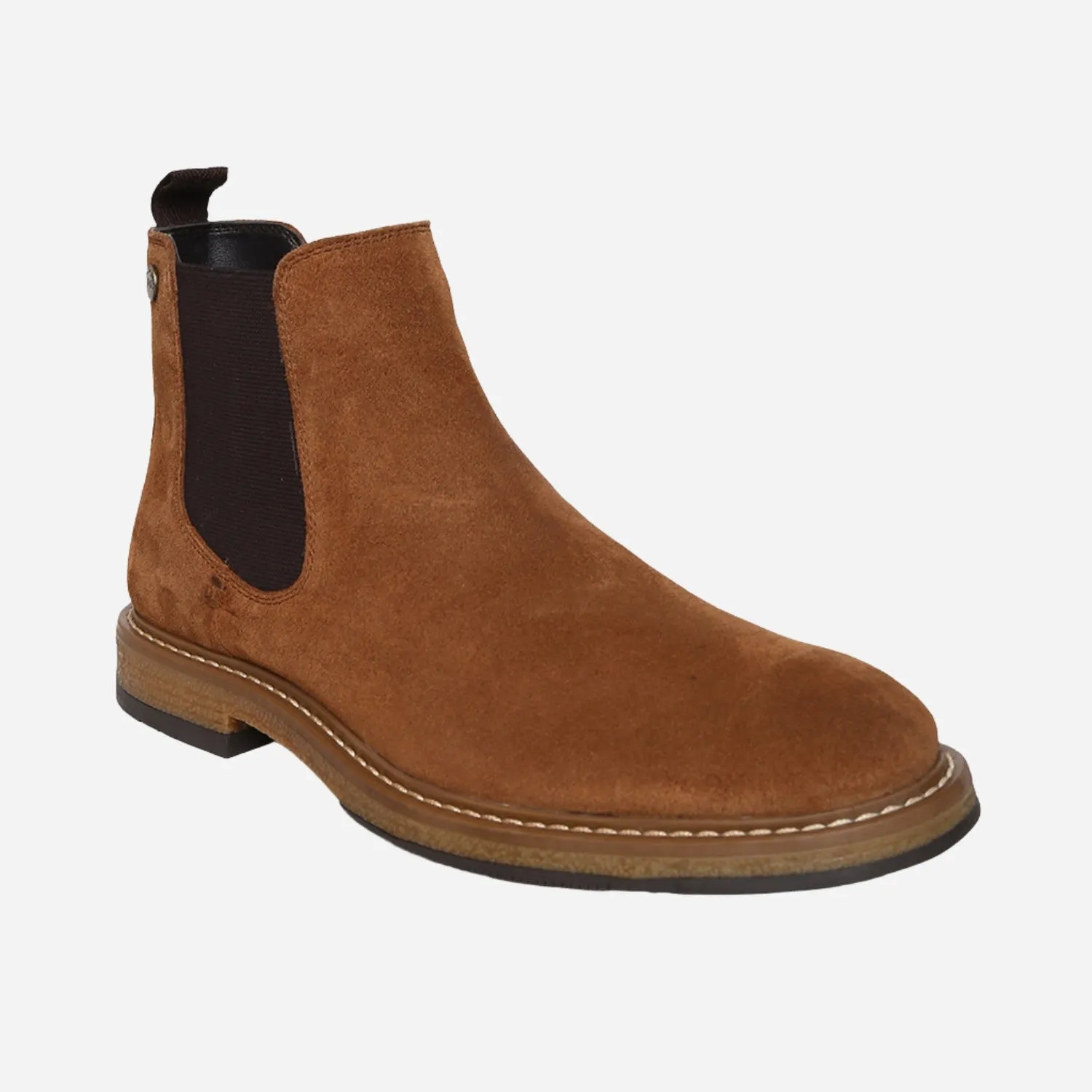 Tan Genuine Suede Leather Chelsea Elastic Boots For Men