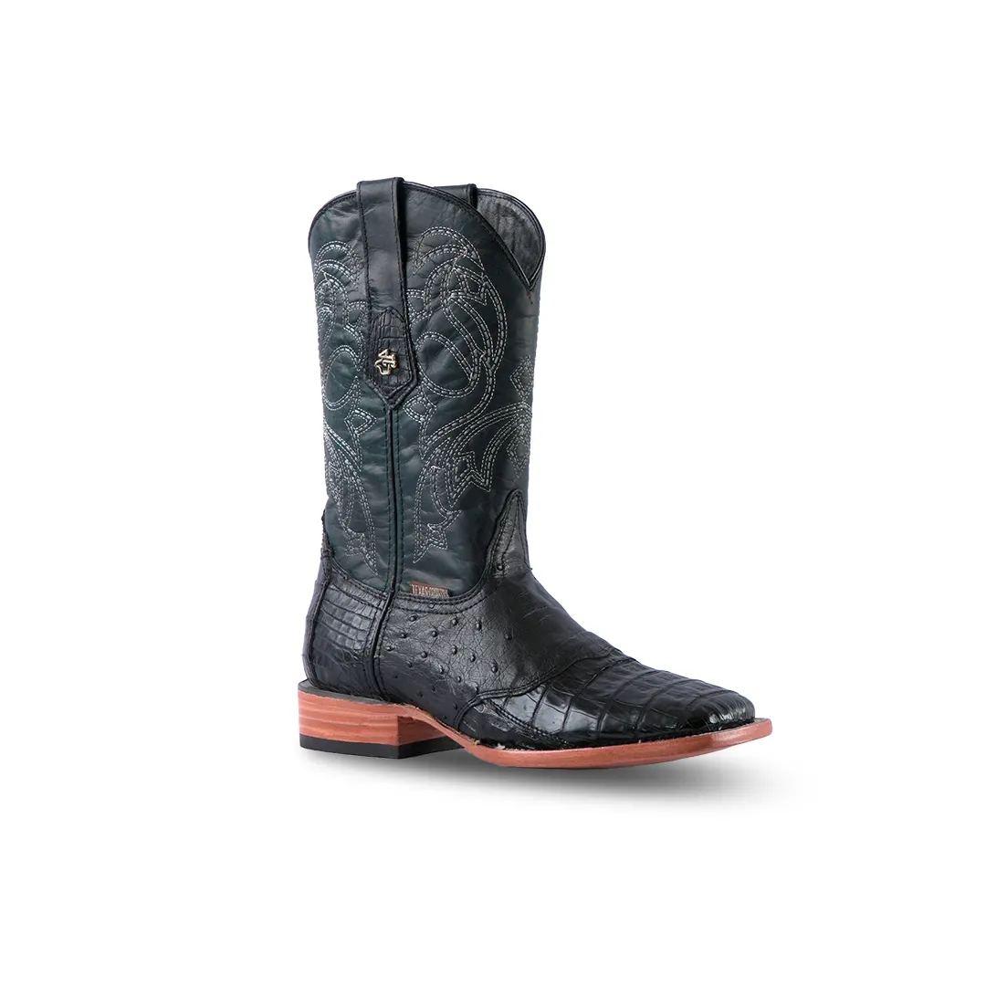 Texas Country Western Boot Caiman Cola Ext Black Square Toe E05